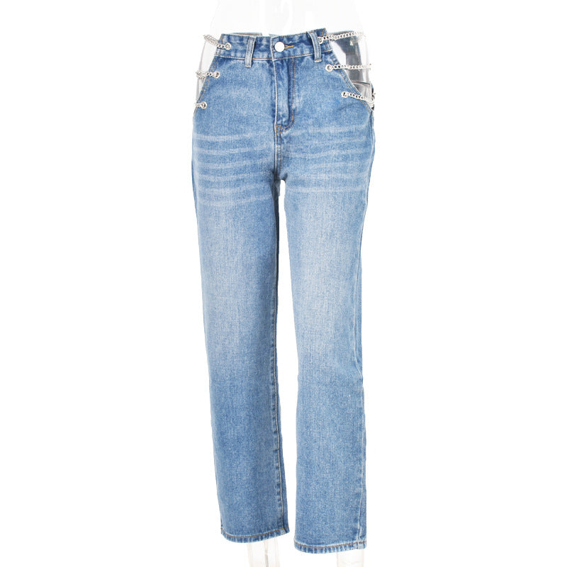 Enkla Hög Midjade Jeans